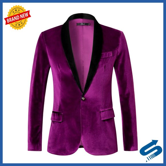 Slim Fit Velvet Blazer Sport Coat for Wedding Dinner Party